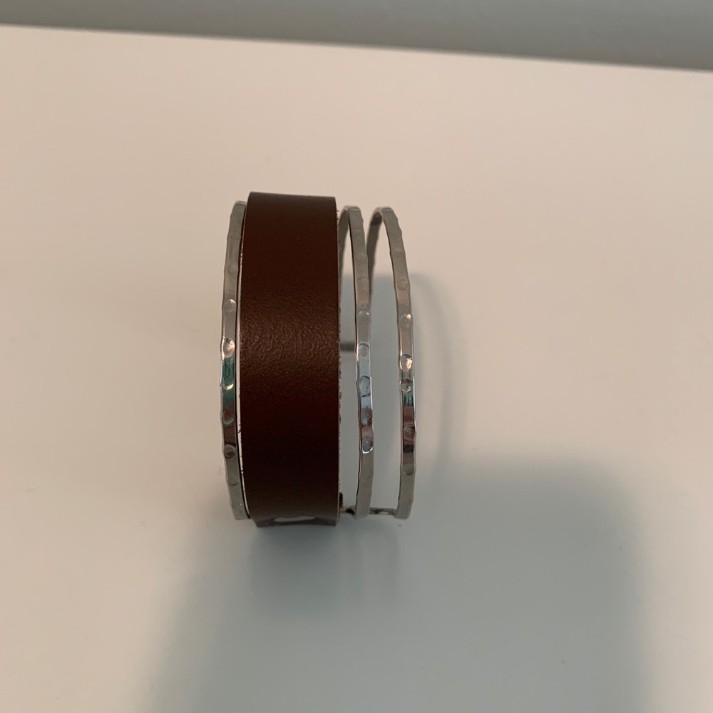 Hammered silver and leather cuff
